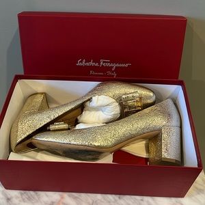 Salvatore Ferragamo Prato 55 5cm Gold Block Heel shoes